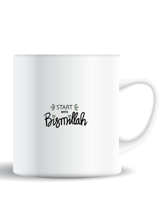 Theodor Premium Quality Two Sided Printed Coffee Mug Tea Cup Start With Bismillah Black For Home Office, Kids Men Women - Image 1