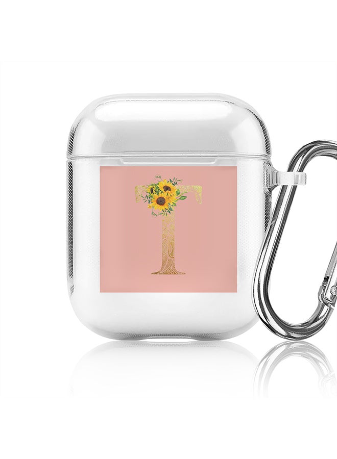 Stylizedd Classic Clear printed Case for Apple Airpods 2 / 1 Soft TPU Gel Thin Transparent Flexible Cover - Custom Monogram Initial Letter Mandala Floral Pattern Alphabet - T (Rose Pink ) - Image 1