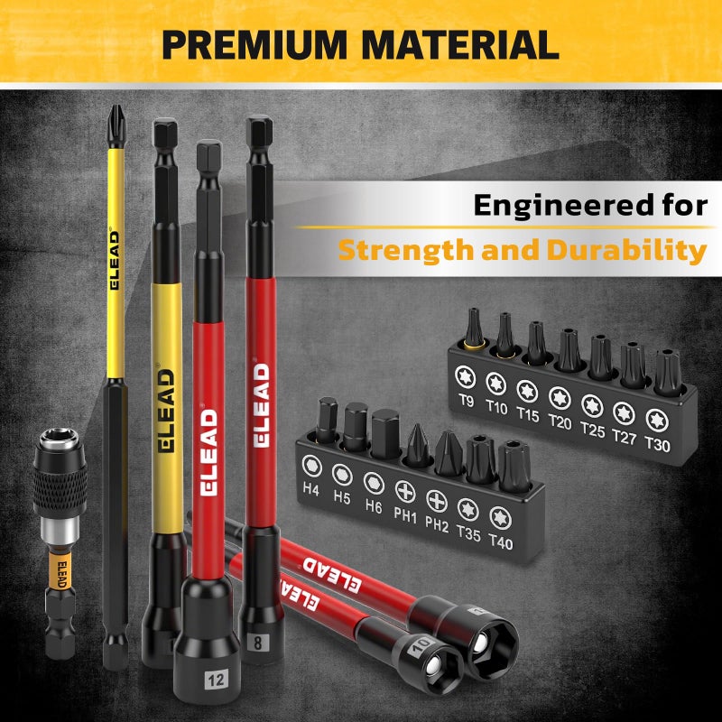 ELEAD Magnetic Nut Driver Bit Set, 35-Piece Extra Long Nut Driver Set for Impact Drill, Metric & SAE, PH1 & PH2 Screwdriver Bits 1/4 Drive Shank Adapter Extension, Durable for Professional Projects - Image 4