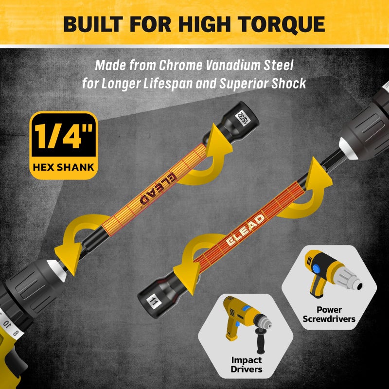 ELEAD Magnetic Nut Driver Bit Set, 35-Piece Extra Long Nut Driver Set for Impact Drill, Metric & SAE, PH1 & PH2 Screwdriver Bits 1/4 Drive Shank Adapter Extension, Durable for Professional Projects - Image 5