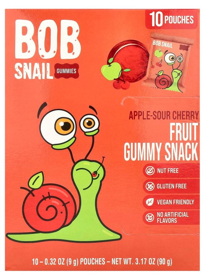 BOB SNAIL Fruit Gummy Snack Apple-Sour Cherry 10 Pouches 0.32 oz (9 g) Each 