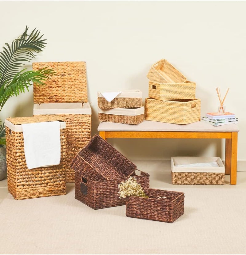 Homesmiths Mocha Brown Water Hyacinth Bin with Handle - Image 4