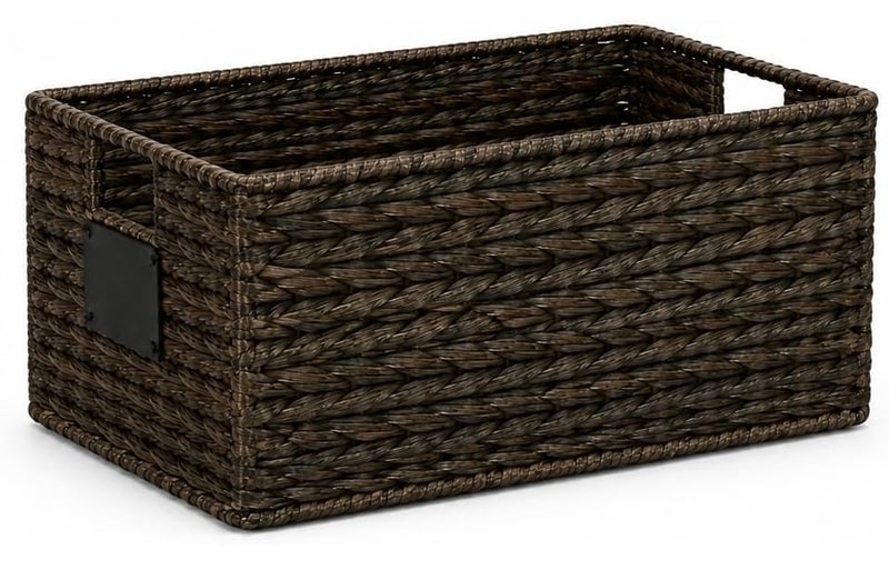 Homesmiths Mocha Water Hyacinth Storage Basket with Handle – Small, Eco-Friendly Woven Seagrass Basket for Home Organization, Bedroom, Living Room, Bathroom & Toy Storage - Image 1