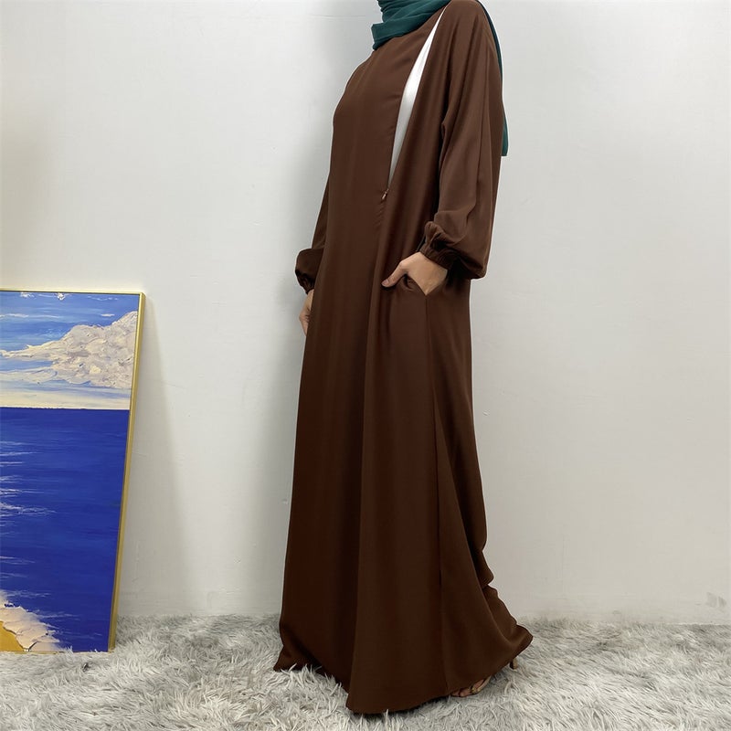 monica fashion Elegant Slim-Fit Front-Zip Muslim Nursing Dress - Image 4