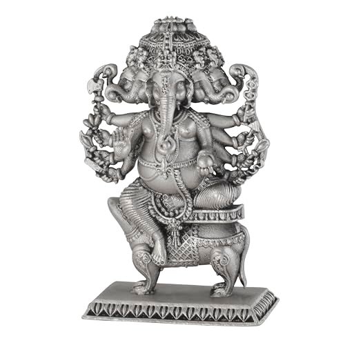 PRD CARATCAFE Silver Ganesha Panchmukhi (5 Heads) Idol for Car/Home/Office Pure 925 Solid Chandi Metal Idol of Ganesha & Mouse Antique Look Gift for All Occasions & Festivals - Image 2