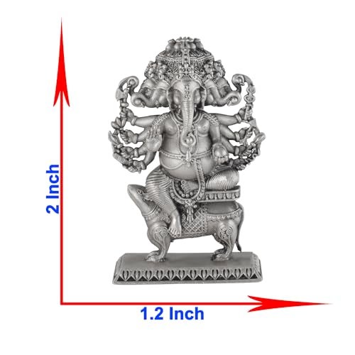 PRD CARATCAFE Silver Ganesha Panchmukhi (5 Heads) Idol for Car/Home/Office Pure 925 Solid Chandi Metal Idol of Ganesha & Mouse Antique Look Gift for All Occasions & Festivals - Image 5