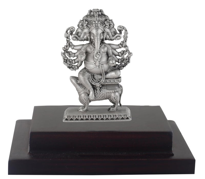 PRD CARATCAFE Silver Ganesha Panchmukhi (5 Heads) Idol for Car/Home/Office Pure 925 Solid Chandi Metal Idol of Ganesha & Mouse Antique Look Gift for All Occasions & Festivals - Image 3
