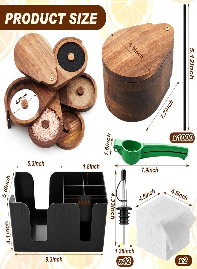 Mifoci Acacia Wood 5 Tier Margarita Salt Rimmer Set with 4 Sponges 12 Bottle Pourers, Bar Caddy, Lemon Squeezer, Bar Mat 1000 Cocktail Stirrers 200 Napkins for Home Bar Party Bartender Gifts Supplies - Image 2