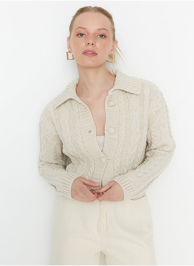 trendyol Crop Button Detailed Polo Neck Knitwear Cardigan TWOAW22HI0448  - Image 2