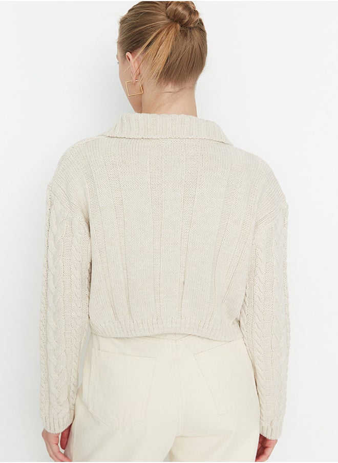 trendyol Crop Button Detailed Polo Neck Knitwear Cardigan TWOAW22HI0448  - Image 5