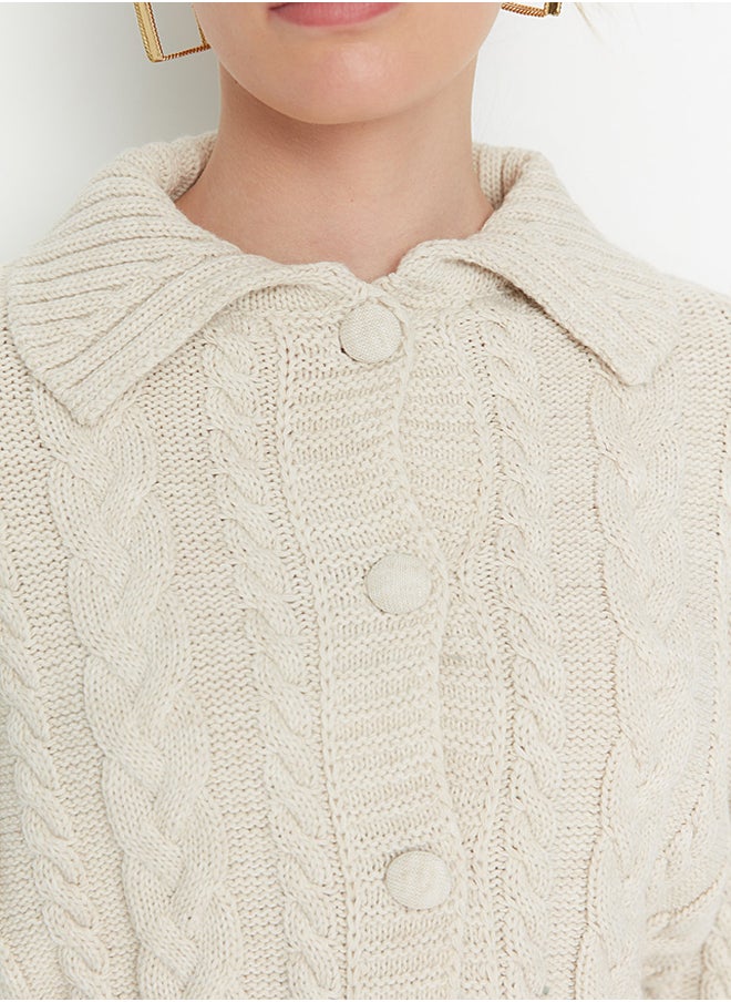 trendyol Crop Button Detailed Polo Neck Knitwear Cardigan TWOAW22HI0448  - Image 4