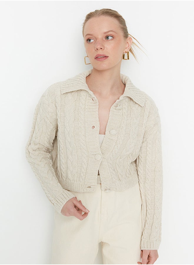 trendyol Crop Button Detailed Polo Neck Knitwear Cardigan TWOAW22HI0448  - Image 3