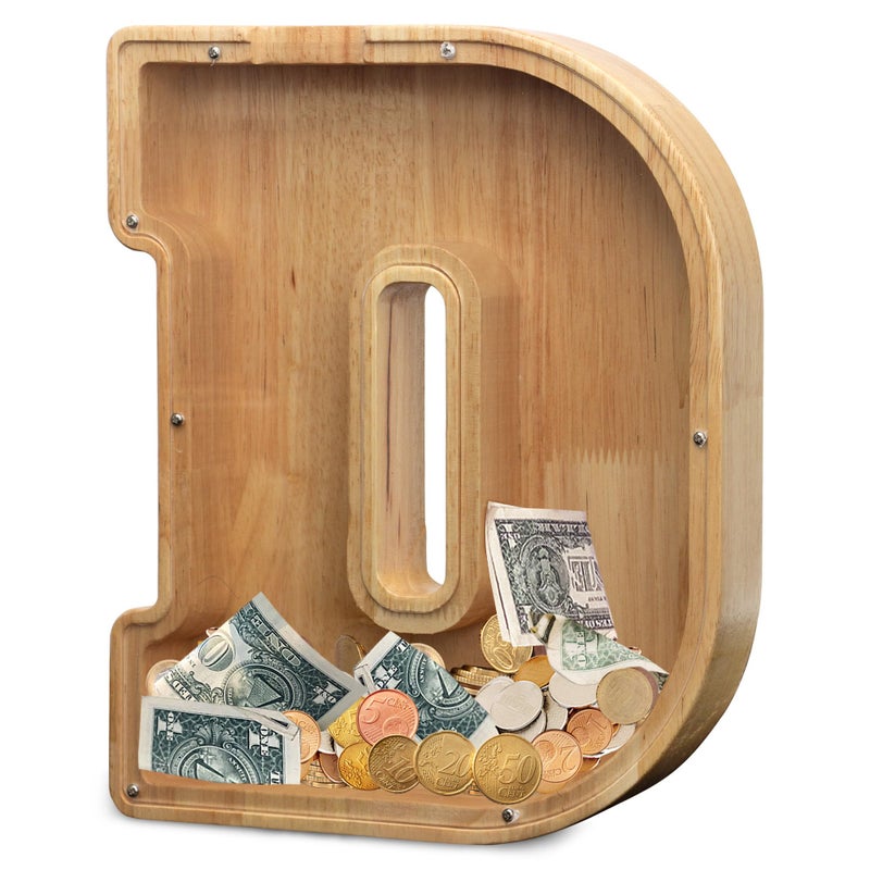AORCMITN Extra Large Wooden Letter Coin Piggy Bank for Boys Girls Kids Toddler Alphabet D Money Bank InitialD12 - Image 3