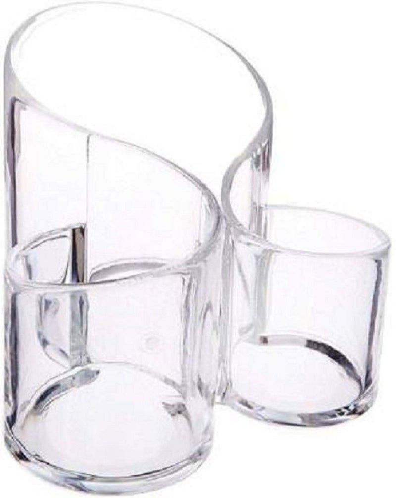 Meetzone حامل فرش المكياج الأكريليكي من ميتزون، 3 فتحات لتخزين مستحضرات التجميل، كوب فرش المكياج على طاولة الزينة، المكتب، أسطح الحمام (1 قطعة/متعدد الألوان) - Image 1