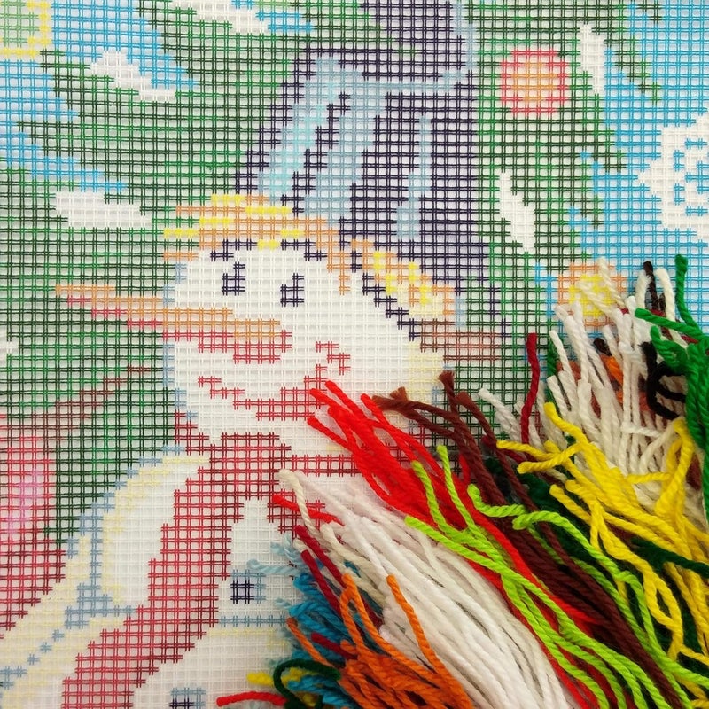 Brvsk Winter Needlepoint Kit for Adults and Beginners — Snowman 16″ × 16″ with Clear, Precise Printed Design on Cotton Canvas; Includes 2 Needles, Yarn, and Easy-Read Chart - Image 2