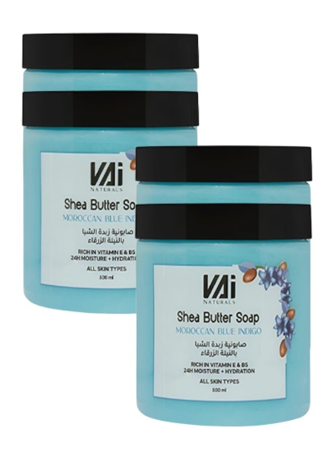 VAI 4 Pieces Shea Butter Soap Moroccan Blue Indigo Rich In Vitamin E AND B5 24 Hours Moisture And Hydration All Skin Types 500ml - Image 1