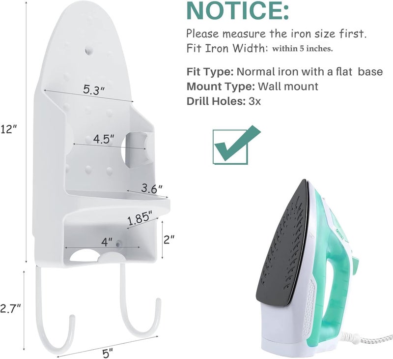 DOUBLE 2 C Ironing Board Hanger Wall Mount, Iron Hanger with Ironing Board Rack, Heat Resistant Iron Holder Wall Mount for Max 5 Inch Width (White) - Image 1
