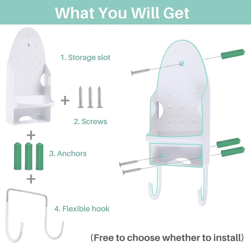 DOUBLE 2 C Ironing Board Hanger Wall Mount, Iron Hanger with Ironing Board Rack, Heat Resistant Iron Holder Wall Mount for Max 5 Inch Width (White) - Image 2