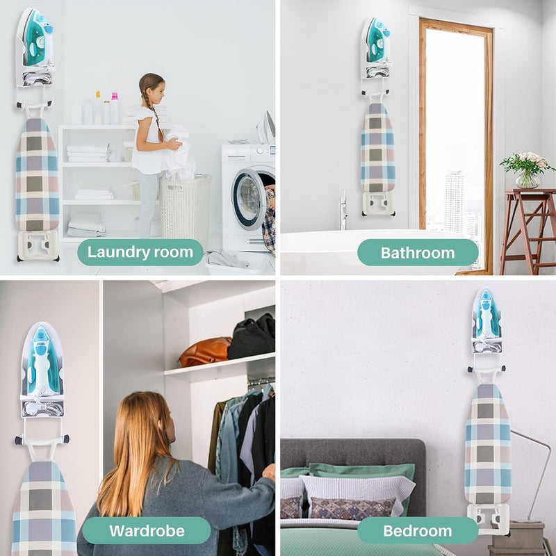 DOUBLE 2 C Ironing Board Hanger Wall Mount, Iron Hanger with Ironing Board Rack, Heat Resistant Iron Holder Wall Mount for Max 5 Inch Width (White) - Image 5