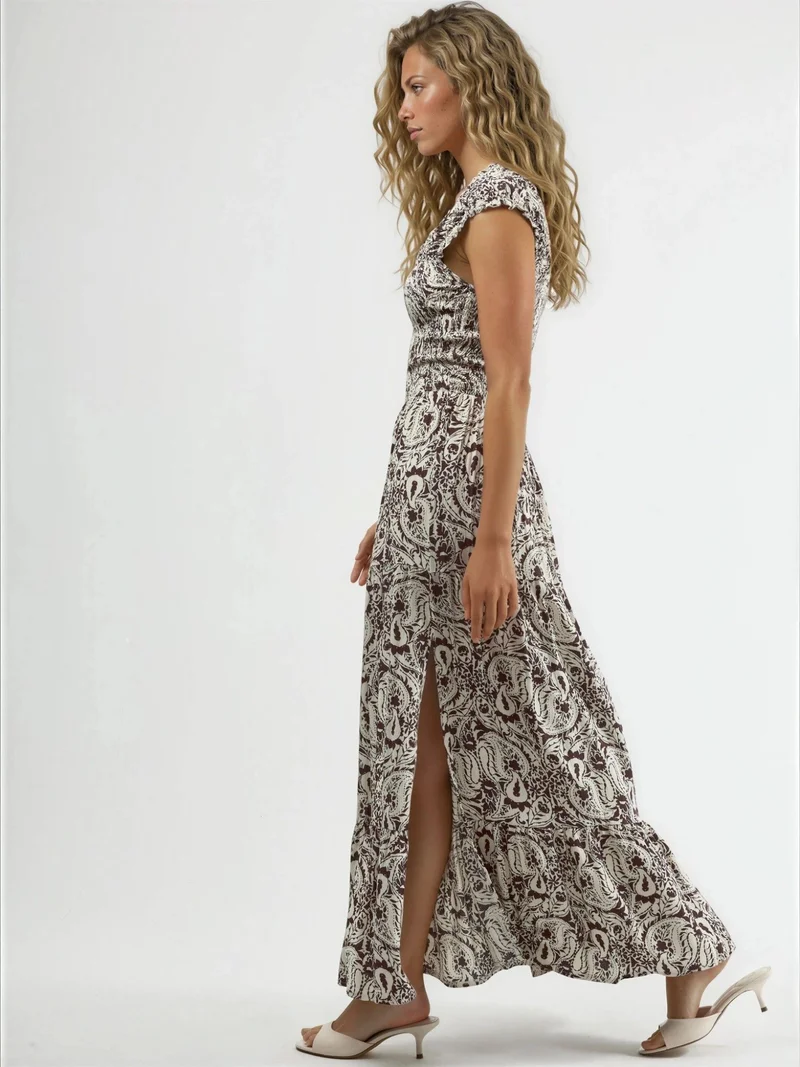 Busem BUSEM Paisley Print Maxi Dress with Square Collar