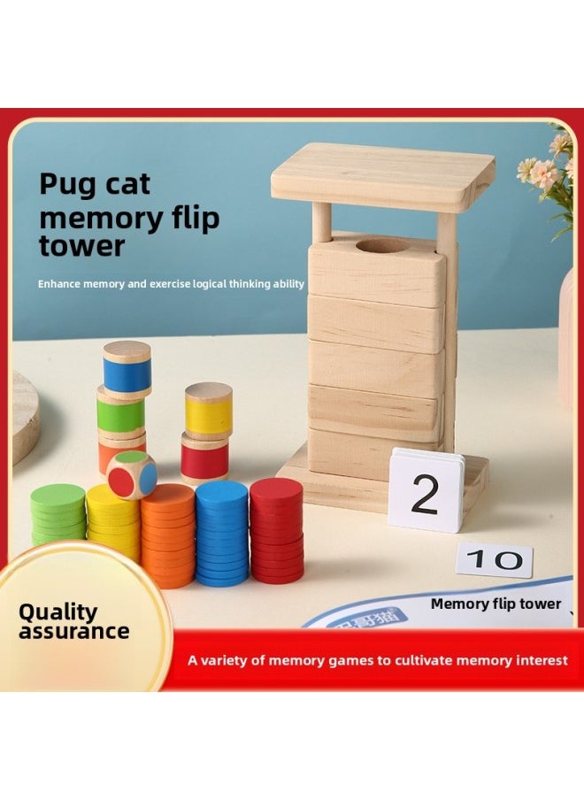 null - Flip Memory Tower 3D Strategy Game Children's Logical Thinking Mindset Training Early Education Educational Wooden Toys-Color:Memory Flip Tower - Image 1