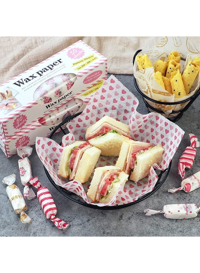 McMola ورق تغليف غذائي من مك مولا 50 قطعة، ورق مقاوم للدهون على شكل قلب، أوراق شمعية مائية لتغليف الطعام، بطانات سلال الطعام، ورق تغليف الطعام، ورق ساندويتش للحلويات، الكعك، الجبن، الخبز، الخبز. - Image 4