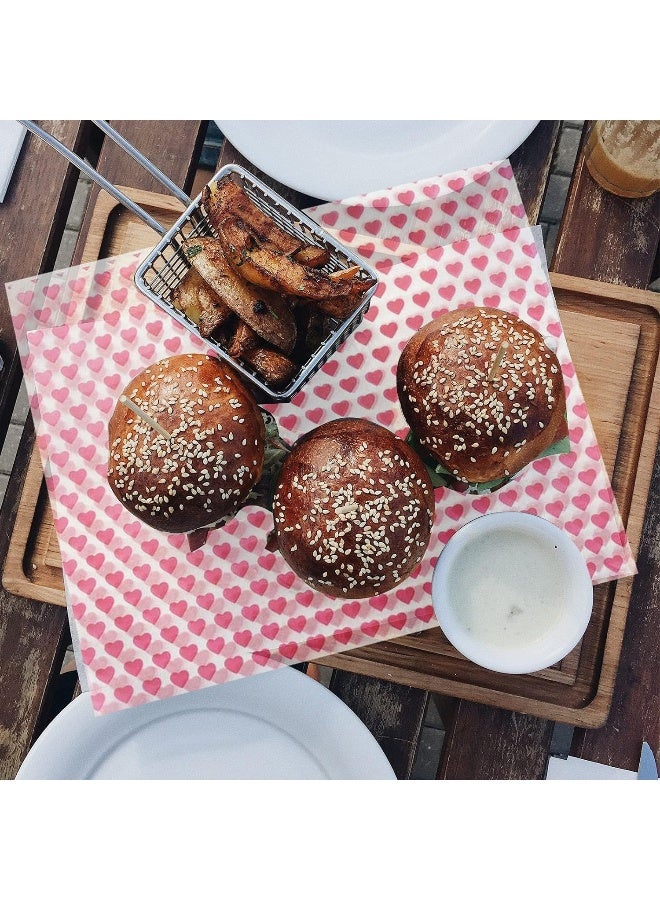 McMola ورق تغليف غذائي من مك مولا 50 قطعة، ورق مقاوم للدهون على شكل قلب، أوراق شمعية مائية لتغليف الطعام، بطانات سلال الطعام، ورق تغليف الطعام، ورق ساندويتش للحلويات، الكعك، الجبن، الخبز، الخبز. - Image 5