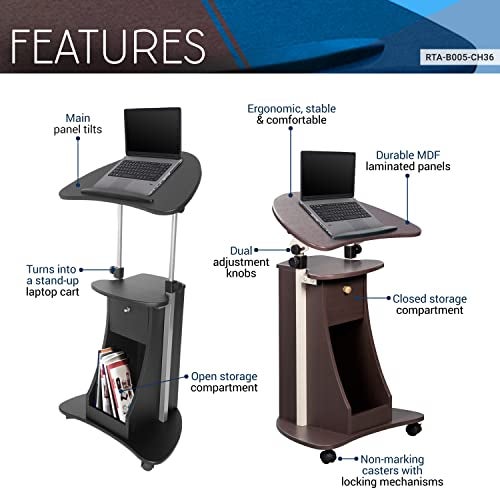 Techni Mobili Sit-to-Stand Rolling Adjustable Storage Medical Laptop Computer Cart, Chocolate, B005 - Image 3