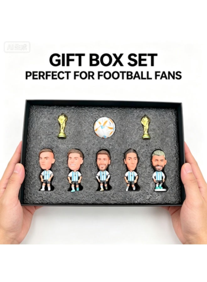 Argentina National Team Figurine Gift Set, 5 Q-Version PVC Figures with Mini Soccer Ball & 2 World Cup Trophies - Image 5