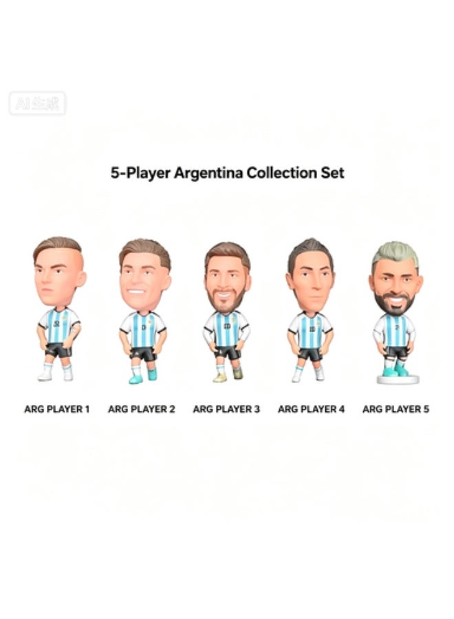 Argentina National Team Figurine Gift Set, 5 Q-Version PVC Figures with Mini Soccer Ball & 2 World Cup Trophies - Image 2