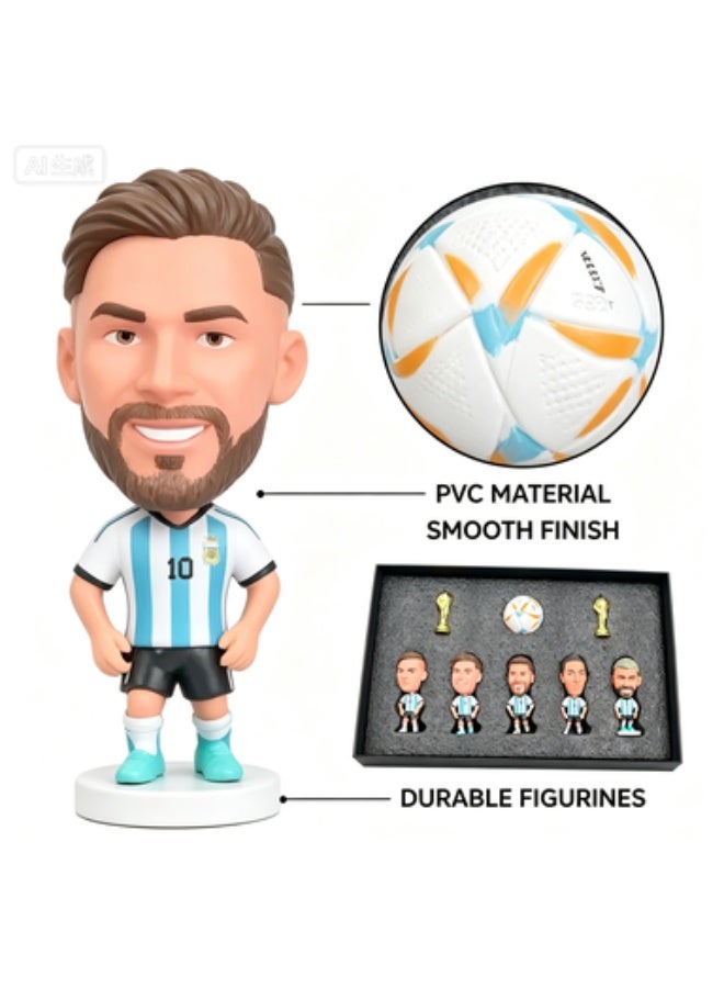 Argentina National Team Figurine Gift Set, 5 Q-Version PVC Figures with Mini Soccer Ball & 2 World Cup Trophies - Image 3