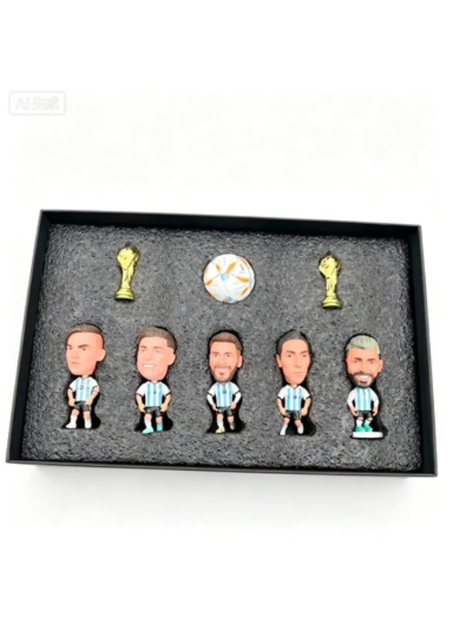 Argentina National Team Figurine Gift Set, 5 Q-Version PVC Figures with Mini Soccer Ball & 2 World Cup Trophies - Image 1