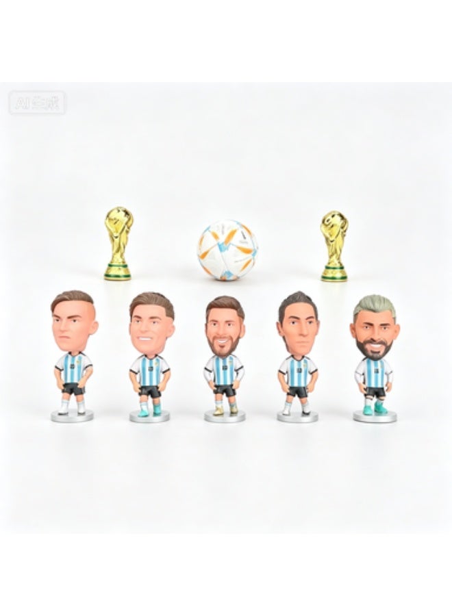 Argentina National Team Figurine Gift Set, 5 Q-Version PVC Figures with Mini Soccer Ball & 2 World Cup Trophies - Image 4