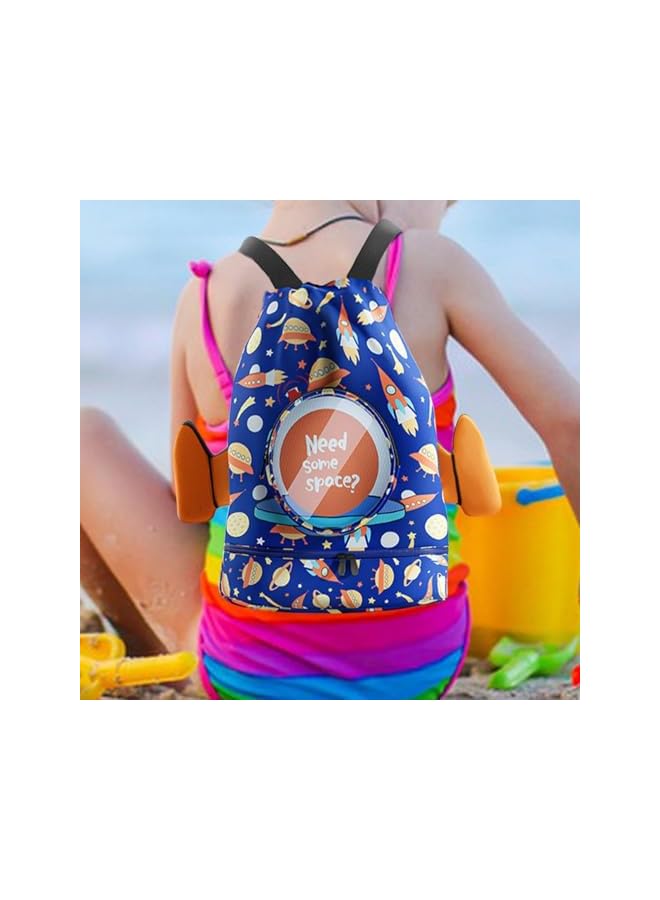 PROMASS Swimming Backpack For Kids, Kids Beach Backpack, Drawstring Swimming Backpack For Kids, Wet And Dry Separation Swim Bag For Kids With Shoe Compartment, For Swimming Beach Sports Travel School - Image 2