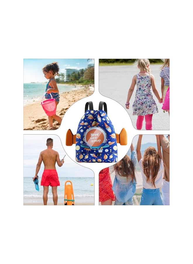 PROMASS Swimming Backpack For Kids, Kids Beach Backpack, Drawstring Swimming Backpack For Kids, Wet And Dry Separation Swim Bag For Kids With Shoe Compartment, For Swimming Beach Sports Travel School - Image 5