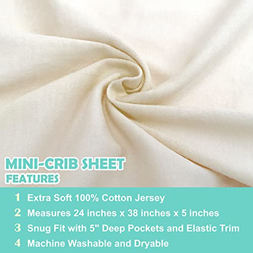TL Care 100% Natural Cotton Fitted Mini Crib Sheet 38" x 24" - Soft & Breathable Small Nesting Portable Crib Sheet, Fits Pack N Play Mattresses, Cream, for Boys & Girls - Image 4