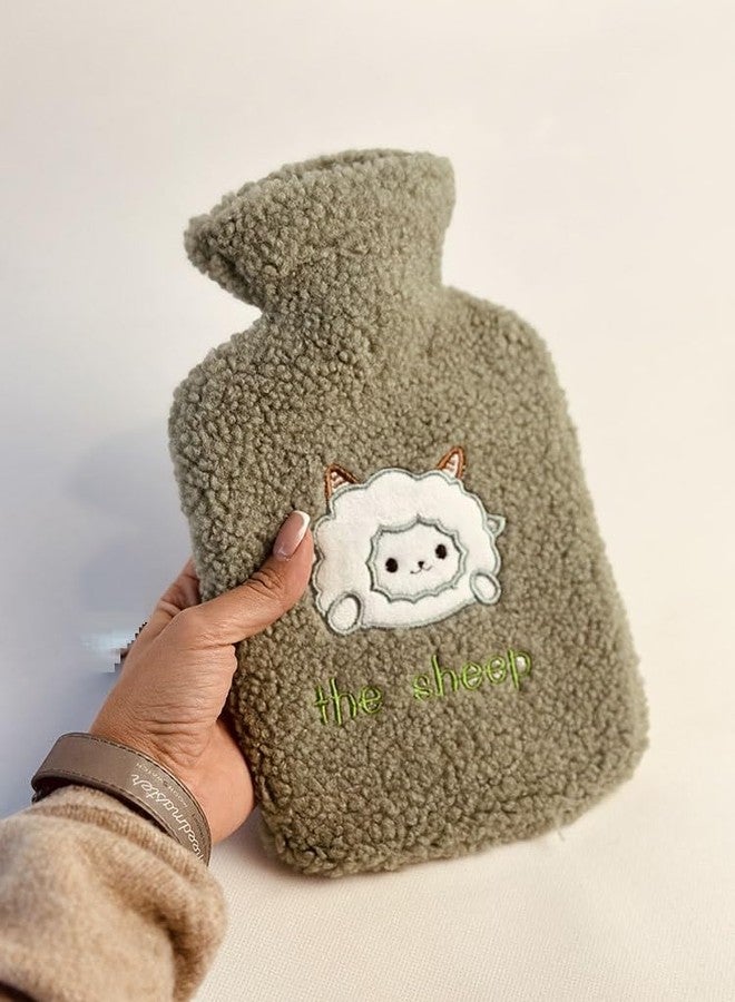 Onprix Cartoon Hot Water Bottle with Soft Cover, Durable & Easy-to-Use for Warmth,Hot Water Bottle for Pain Relief, Back, Neck & Period Cramps, PVC Warm Bag,Winter Bear Thickened Plush -1 (Green) - Image 1