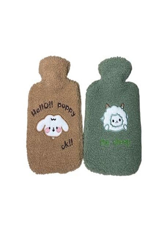 Onprix Cartoon Hot Water Bottle with Soft Cover, Durable & Easy-to-Use for Warmth,Hot Water Bottle for Pain Relief, Back, Neck & Period Cramps, PVC Warm Bag,Winter Bear Thickened Plush -1 (Green) - Image 5