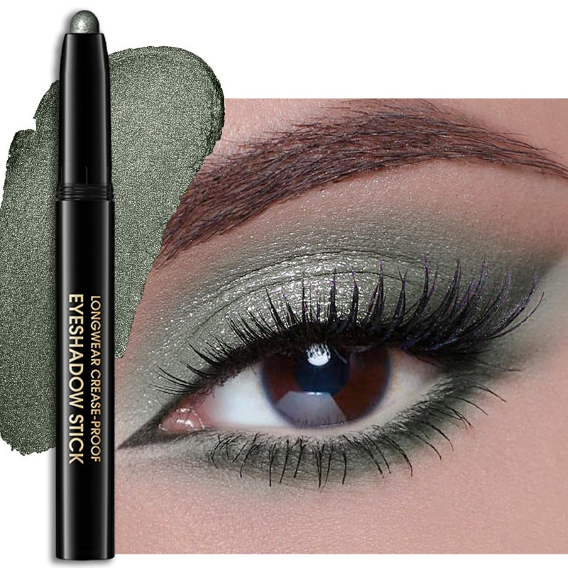 Erinde Waterproof Cream Eyeshadow Stick, Dark Green Shimmer Eye Shadow Sticks, Cream to Powder Eyeshadow Pencil Crayon, Buildable & Blendable Long-Lasting Eye Shadow Stick, Vegan & Cruelty-Free, 04 - Image 1