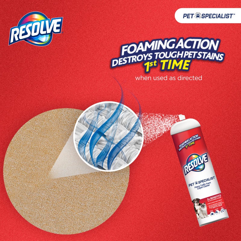 Resolve Pet Specialist Heavy Traffic Foam, Carpet Cleaner, Pet Stain And Odor Remover, Carpet Cleaner Solution, 2 Pack Of 22oz - Image 3