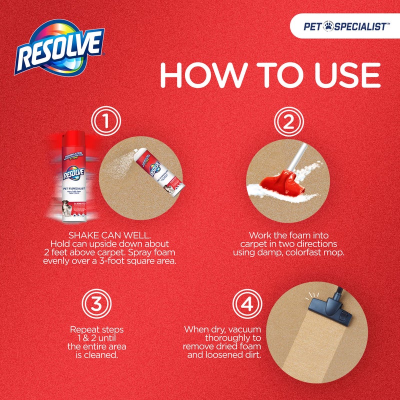 Resolve Pet Specialist Heavy Traffic Foam, Carpet Cleaner, Pet Stain And Odor Remover, Carpet Cleaner Solution, 2 Pack Of 22oz - Image 5