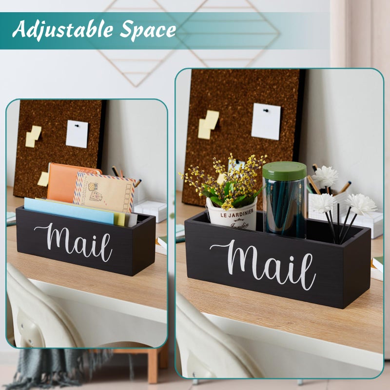 DRASTAR Mail Organizer, Mail Holder with 2 Slots, Mail Basket for Wall Table Countertop, Wood Desk Mail Organizer, Black Envelope Holder for Home Office Decor - Image 5