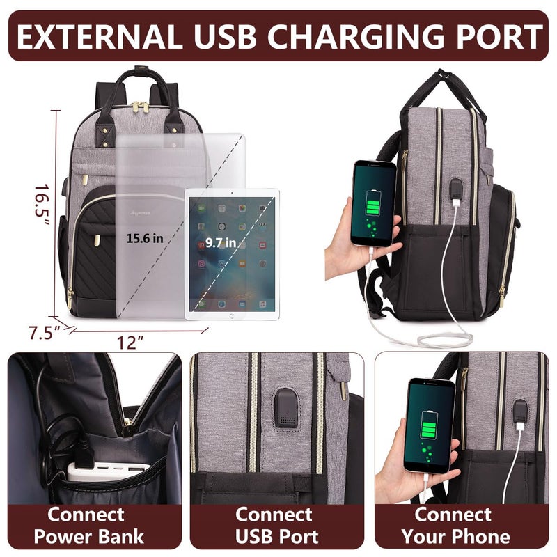 bagswan Laptop Backpack for Women/Men, Fits 15.6 Inch Laptop Bag, Fashion Travel Work Anti-theft Bag, Business Computer Waterproof Backpack Purse, Grey Black - Image 4