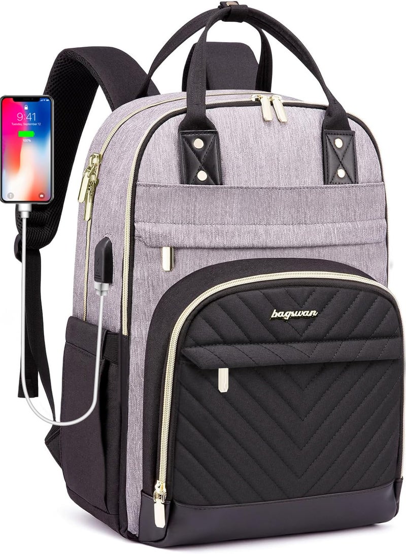 bagswan Laptop Backpack for Women/Men, Fits 15.6 Inch Laptop Bag, Fashion Travel Work Anti-theft Bag, Business Computer Waterproof Backpack Purse, Grey Black - Image 1
