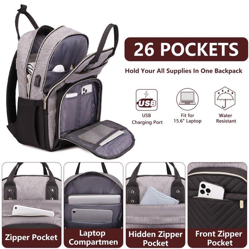 bagswan Laptop Backpack for Women/Men, Fits 15.6 Inch Laptop Bag, Fashion Travel Work Anti-theft Bag, Business Computer Waterproof Backpack Purse, Grey Black - Image 2