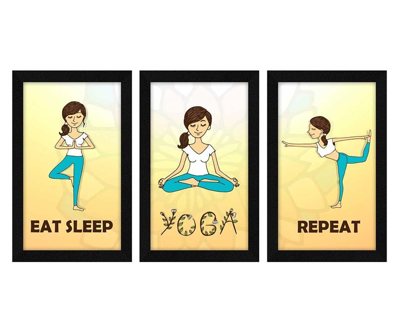 ArtX Paper Yoga Pose Asanas Wall Frame Art Painting Framed Paintings Multicolor Abstract 255 X 13 Inches Combined 85 X 13 each Set of 3 - Image 1
