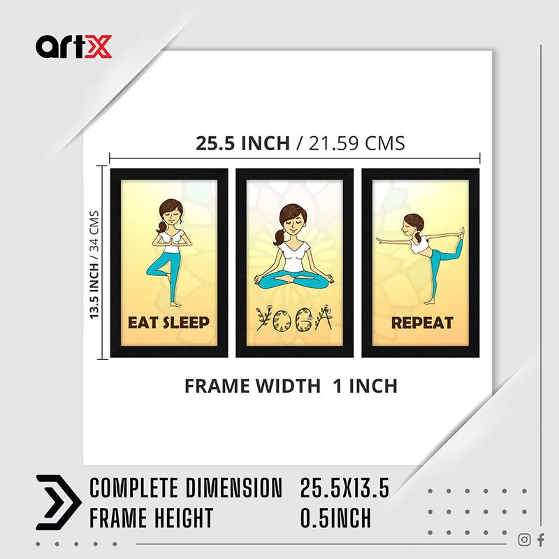 ArtX Paper Yoga Pose Asanas Wall Frame Art Painting Framed Paintings Multicolor Abstract 255 X 13 Inches Combined 85 X 13 each Set of 3 - Image 2