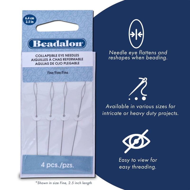Beadalon Collapsible Eye Beading Needles, Fine 0.30 mm / .012 inches Diameter, 2.5 inches Length, 4 pc - Image 3