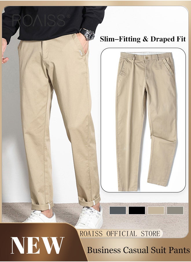 roaiss Men Casual Suit Pants with Light Business Style Straight Leg Slim Fit Tapered Cuffs for a Well Tailored Look Solid Color Design Ideal for Work School or Daily Commute  - Image 2