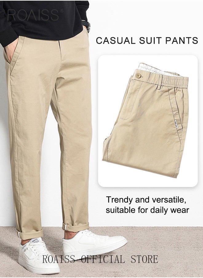 roaiss Men Casual Suit Pants with Light Business Style Straight Leg Slim Fit Tapered Cuffs for a Well Tailored Look Solid Color Design Ideal for Work School or Daily Commute  - Image 1